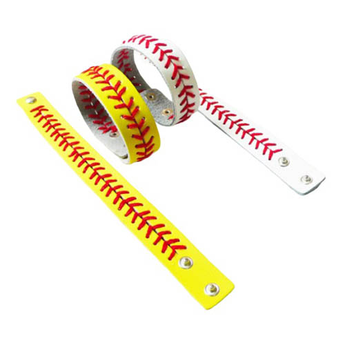 Fashion PU Leather Seamed Baseball Stitch cuff Bracelet 