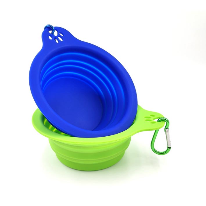  Collapsible Silicone Food & Water Travel Bowl with Clip for Dog and Cat (450ml)