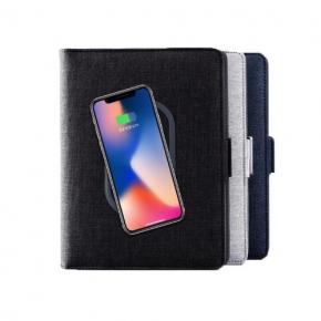 PU Leather Multifunctional Padfolio A5 with Power Bank and Wireless Charger Customized Logo