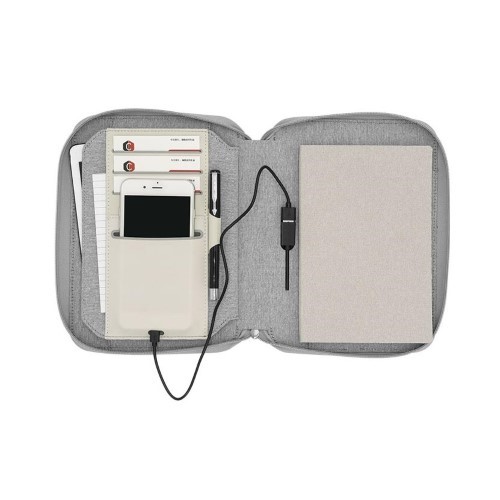 Zipper Folder Cover Personalized Portfolio Customized PU Leather Padfolio wireless charger 