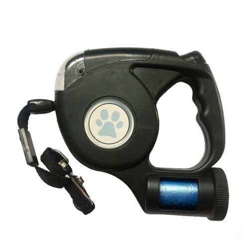 Automatic portable led rope retractable dog leash with poop bag Dispenser and flash light