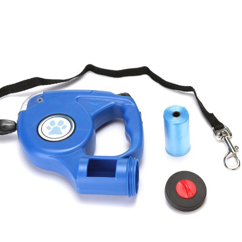Automatic portable led rope retractable dog leash with poop bag Dispenser and flash light