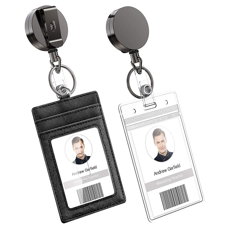 Metal Retractable Badge Holder Reel with Clear ID Card Holder 