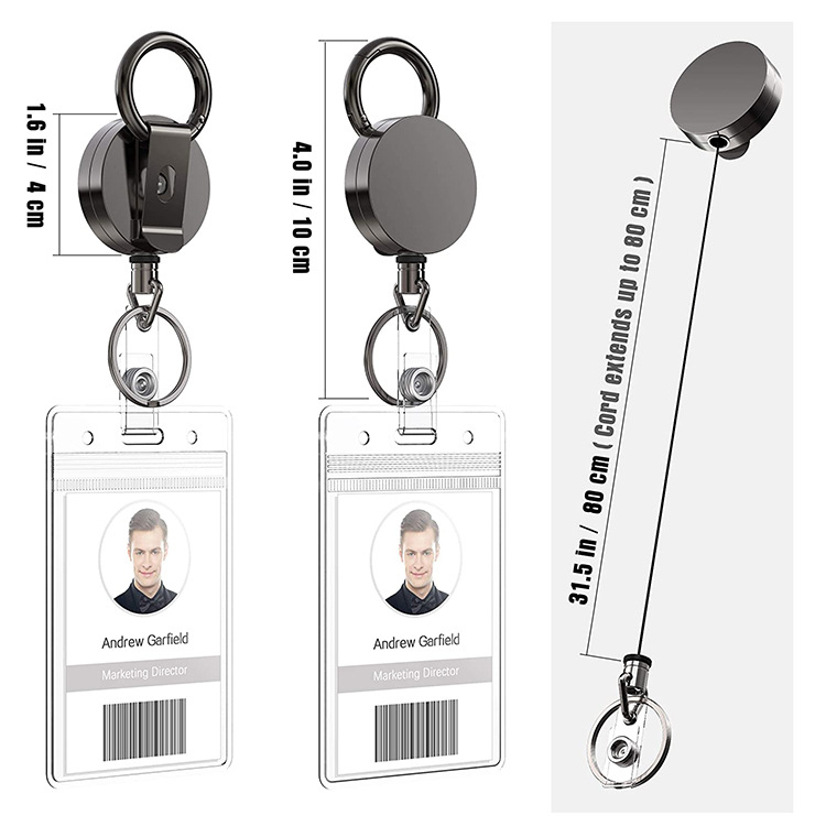 Metal Retractable Badge Holder Reel with Clear ID Card Holder 
