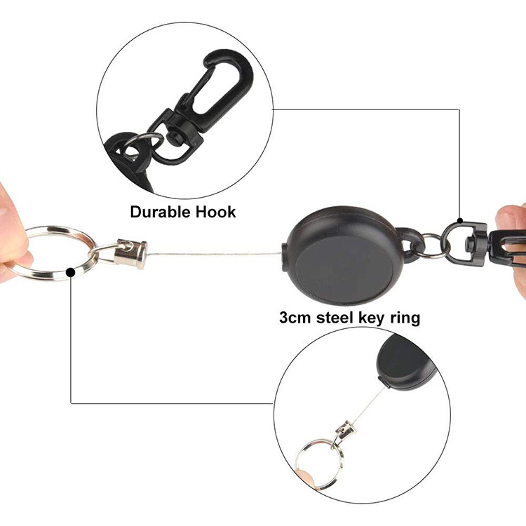 Retractable Keychain Recoil Retractable Key Ring Pull Chain Card Badge Belt Clip Reel